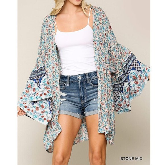 Tops - Plus Boho Floral Gypsy Kimono Cardigan Duster